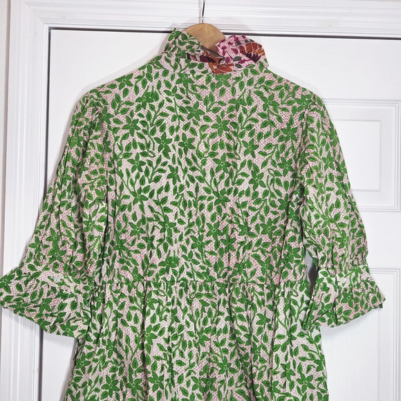 Be Boho Green and Red Bird Parrot Midi Dress Medium - Picture 5 of 6